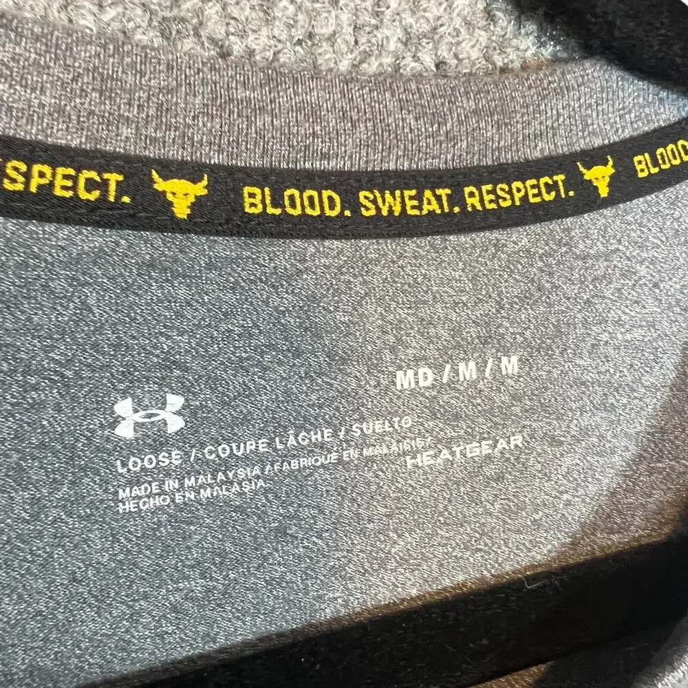 Under Armour Project Rock Shirt Mens Medium Gray‎ Henley Tshirt 3/4 Sleeve